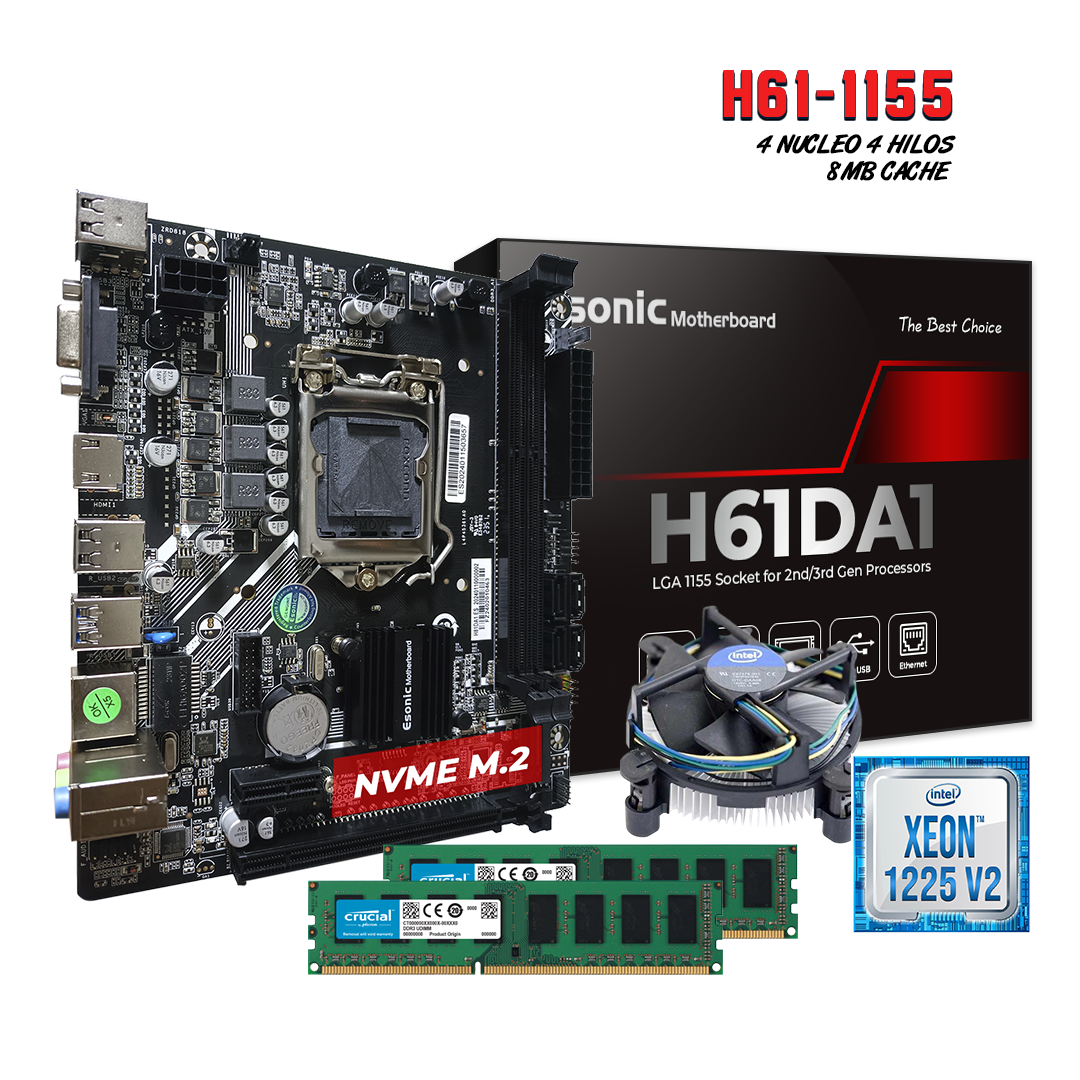 Combo Tarjeta Madre Procesador H61 1225 V2 8GB DDR3 Fan Cooler