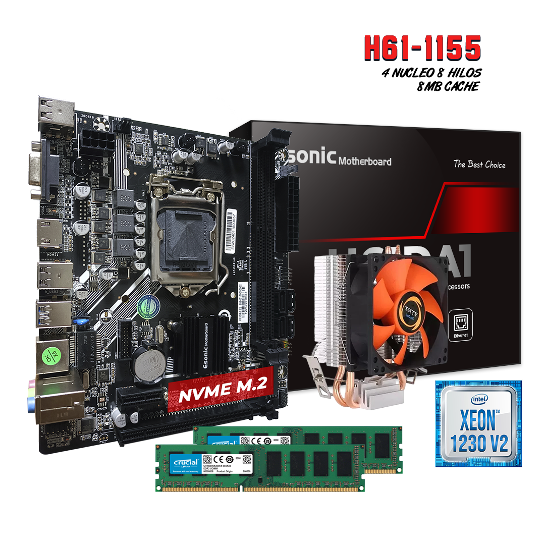 Combo Tarjeta Madre Procesador H61 1230 V2 8GB DDR3 Fan Cooler Torre